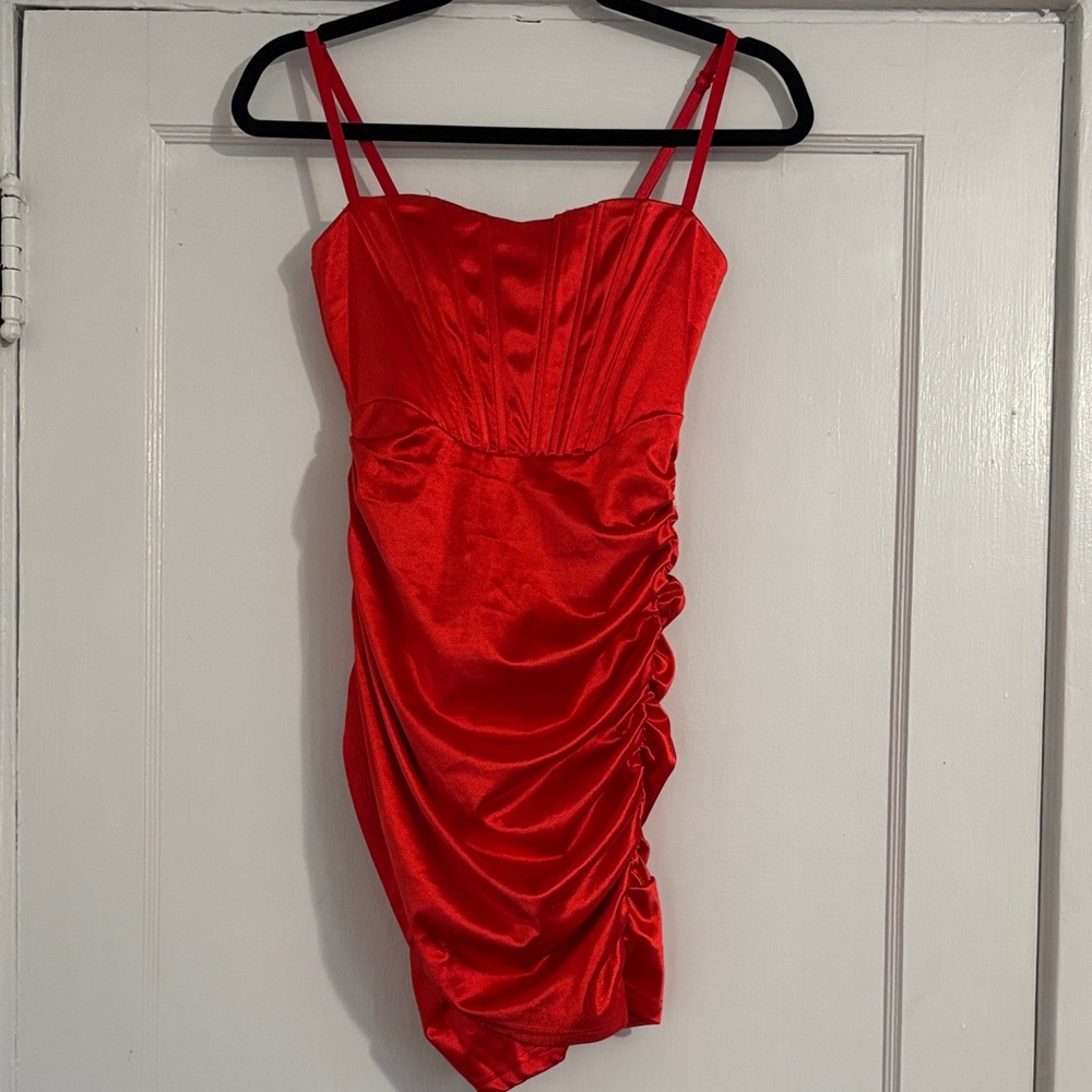 Linjou Scarlet Satin Mini Corset Dress NWT